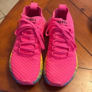 NOBULL Bright Pink Knit Training Sneakers with Multicolor Speckled Sole